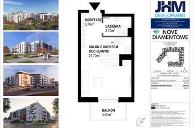 Rzut - Mieszkanie na sprzedaż 1 pokój o powierzchni 29,16 m² - numer 138 w Nove Diamentowe