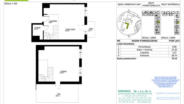 Rzut - Mieszkanie na sprzedaż 2 pokoje o powierzchni 70,1 m² - numer C102 w Jasielska 8C