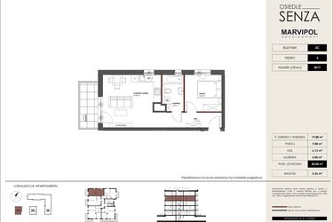 Rzut - Mieszkanie na sprzedaż 2 pokoje o powierzchni 40,08 m² - numer C.M17 w Osiedle Senza
