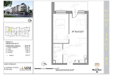 Rzut - Mieszkanie na sprzedaż 2 pokoje o powierzchni 47,71 m² - numer 47 w Nowe Sady 85