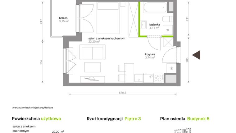 Rzut - Mieszkanie na sprzedaż 1 pokój o powierzchni 30,05 m² - numer C5.3C86 w Bemowo Vita