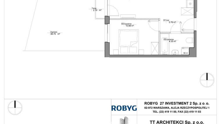 Rzut - Mieszkanie na sprzedaż 2 pokoje o powierzchni 42,43 m² - numer SU3/D/0/5 w Sady Ursynów III