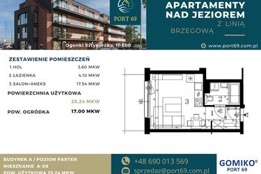 Rzut - Mieszkanie na sprzedaż 1 pokój o powierzchni 25,24 m² - numer A-08 w Port 69