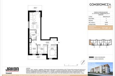 Rzut - Mieszkanie na sprzedaż 3 pokoje o powierzchni 57,9 m² - numer 1.A13 w Gombrowicza 33