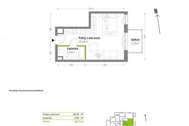 Rzut - Mieszkanie na sprzedaż 1 pokój o powierzchni 30,77 m² - numer A.A.3.03 w Głębocka Vita