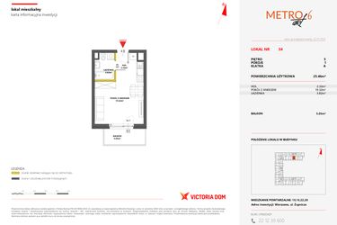 Rzut - Mieszkanie na sprzedaż 1 pokój o powierzchni 25,46 m² - numer 34 w Metro Art 6