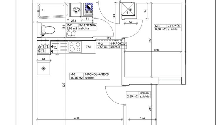 Rzut - Mieszkanie na sprzedaż 2 pokoje o powierzchni 31,85 m² - numer 2 w Bydgoska 19