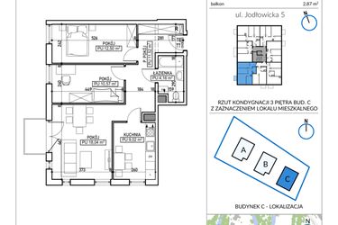Rzut - Mieszkanie na sprzedaż 3 pokoje o powierzchni 65,81 m² - numer 5-28 w Jodłowicka 5
