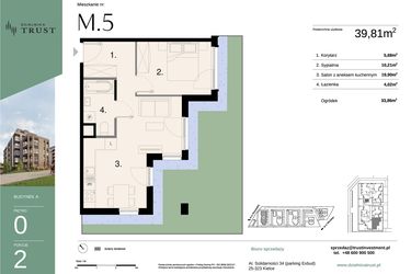 Rzut - Mieszkanie na sprzedaż 2 pokoje o powierzchni 39,81 m² - numer A - M.5 w Dzielnica Trust