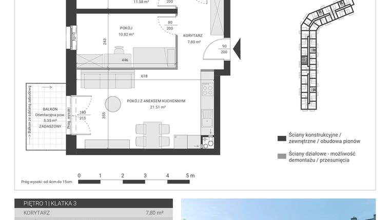 Rzut - Mieszkanie na sprzedaż 3 pokoje o powierzchni 55,6 m² - numer 60 w Ignatki Forest etap II