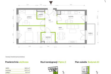 Rzut - Mieszkanie na sprzedaż 3 pokoje o powierzchni 66,54 m² - numer A1.2A12 w Bemowo Vita