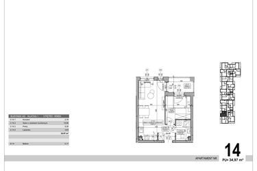 Rzut - Mieszkanie na sprzedaż 2 pokoje o powierzchni 34,97 m² - numer A.9.M.14 w Sobola Biel A9