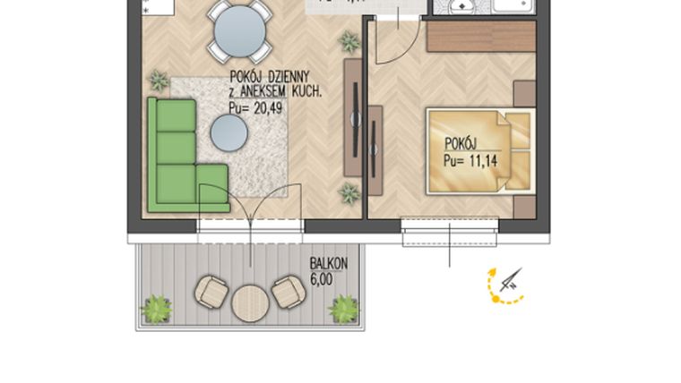 Rzut - Mieszkanie na sprzedaż 2 pokoje o powierzchni 39,47 m² - numer 52 w Enklawa Starosielce