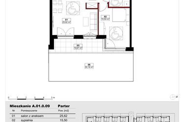 Rzut - Mieszkanie na sprzedaż 3 pokoje o powierzchni 52,62 m² - numer A01.0.09 w Skwer Witosa
