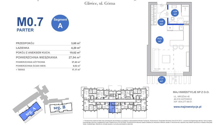 Rzut - Mieszkanie na sprzedaż 1 pokój o powierzchni 27,42 m² - numer M0.7 w Osiedle Majowe 2.0 etap II