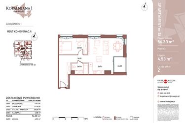 Rzut - Mieszkanie na sprzedaż 2 pokoje o powierzchni 56,3 m² - numer 26 w Kopalniana
