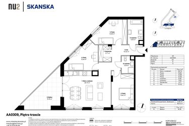 Rzut - Mieszkanie na sprzedaż 4 pokoje o powierzchni 92,35 m² - numer AA0309 w NU2 Warszawa Wola