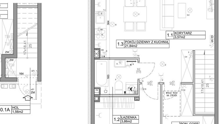 Rzut - Mieszkanie na sprzedaż 3 pokoje o powierzchni 58,82 m² - numer 36 w Manufaktura Marki 2 etap II