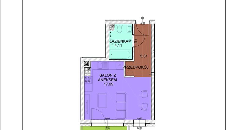 Rzut - Mieszkanie na sprzedaż 1 pokój o powierzchni 27,11 m² - numer A23 w Osiedle Zuchów