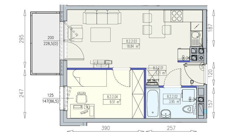 Rzut - Mieszkanie na sprzedaż 2 pokoje o powierzchni 35,51 m² - numer K2 8/2/2/2a w Południk 17 - budynek K2
