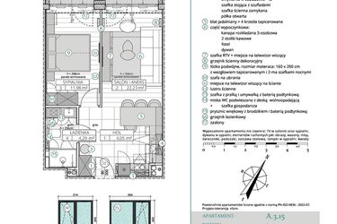 Rzut - Mieszkanie na sprzedaż 2 pokoje o powierzchni 42,55 m² - numer A.3.15 w Remedium