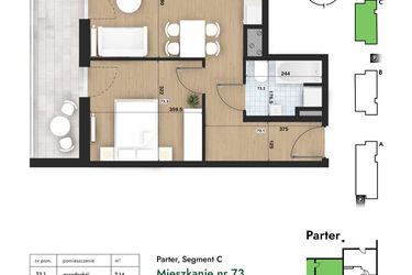 Rzut - Mieszkanie na sprzedaż 2 pokoje o powierzchni 43,05 m² - numer 73 w Słomczyńskiego Widoki