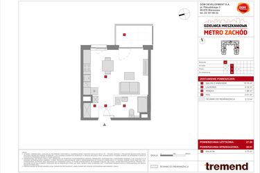 Rzut - Mieszkanie na sprzedaż 1 pokój o powierzchni 28,01 m² - numer A.94 w Dzielnica Mieszkaniowa Metro Zachód - etap 8.1
