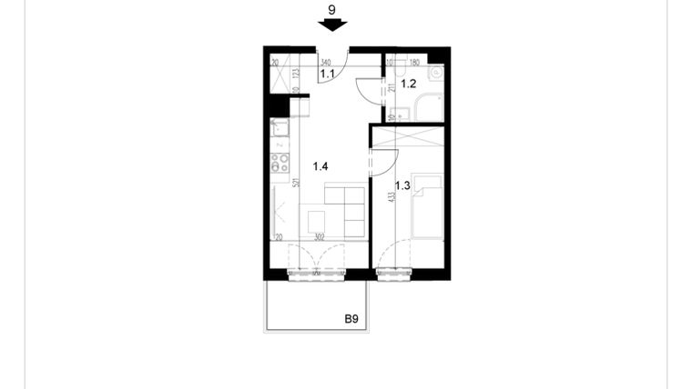 Rzut - Mieszkanie na sprzedaż 2 pokoje o powierzchni 32,93 m² - numer LM9 w Kameralna Koszykarska