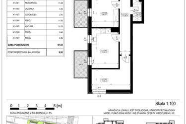 Rzut - Mieszkanie na sprzedaż 4 pokoje o powierzchni 61,03 m² - numer A-1-19 w Zamieszkaj na Rudawskiej 5