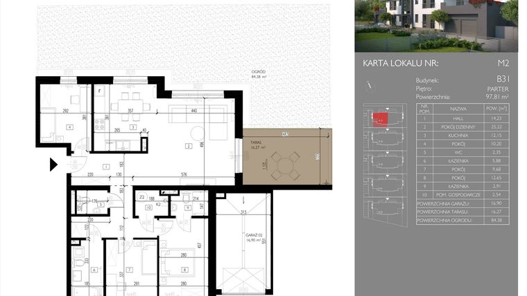 Rzut - Mieszkanie na sprzedaż 4 pokoje o powierzchni 97,81 m² - numer B31.M2 w Leśna Polana