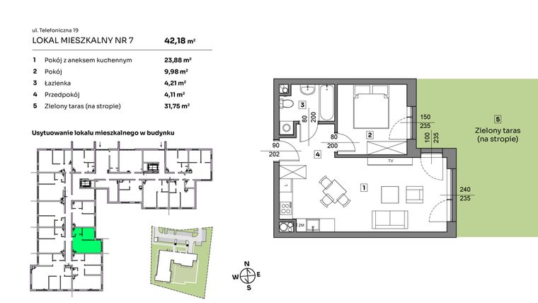 Rzut - Mieszkanie na sprzedaż 2 pokoje o powierzchni 42,18 m² - numer 7 w Nova Radiostacja
