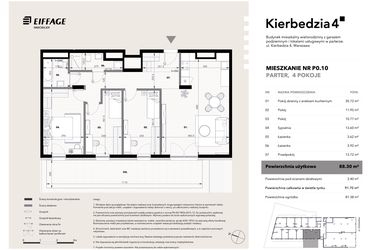 Rzut - Mieszkanie na sprzedaż 4 pokoje o powierzchni 88,3 m² - numer P0.10 w Kierbedzia 4