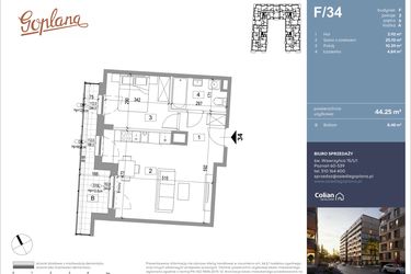 Rzut - Mieszkanie na sprzedaż 2 pokoje o powierzchni 44,25 m² - numer F34 w Goplana budynek F