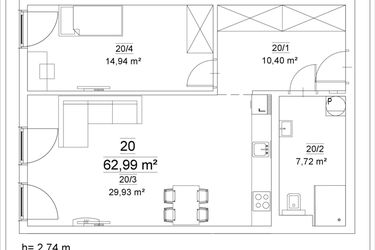 Rzut - Mieszkanie na sprzedaż 2 pokoje o powierzchni 62,99 m² - numer 20 w Osiedle Teatralne 19