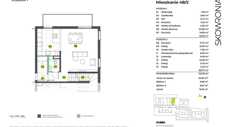 Rzut - Mieszkanie na sprzedaż 5 pokoi o powierzchni 143,1 m² - numer 4BL/2 w Skowronia
