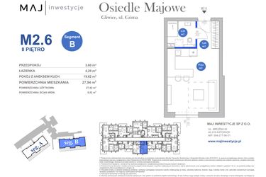 Rzut - Mieszkanie na sprzedaż 1 pokój o powierzchni 27,42 m² - numer M2.6 w Osiedle Majowe 2.0