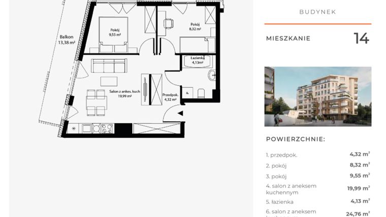 Rzut - Mieszkanie na sprzedaż 3 pokoje o powierzchni 46,31 m² - numer 14 w Bytkowska 4.0