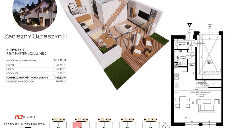 Rzut - Dom na sprzedaż 5 pokoi o powierzchni 141,82 m² - numer F2 w Zaciszny Ołtaszyn III