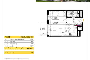 Rzut - Mieszkanie na sprzedaż 2 pokoje o powierzchni 38,31 m² - numer B 5.03 w Park Moniuszki II C