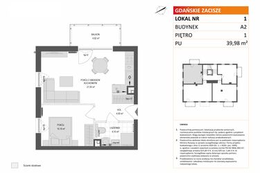 Rzut - Mieszkanie na sprzedaż 2 pokoje o powierzchni 39,98 m² - numer A2.1 w Gdańskie Zacisze
