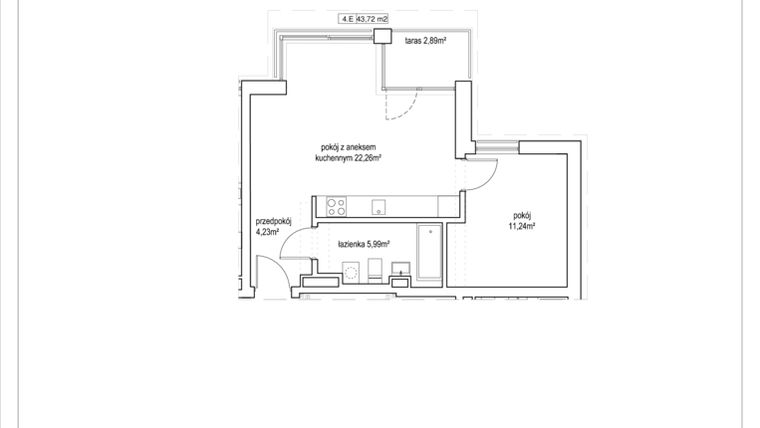 Rzut - Mieszkanie na sprzedaż 2 pokoje o powierzchni 43,72 m² - numer 4/23. w Apartamenty Nowy Targ