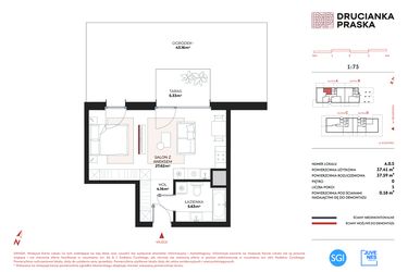 Rzut - Mieszkanie na sprzedaż 1 pokój o powierzchni 37,41 m² - numer A.0.5 w Drucianka Praska