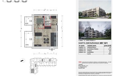 Rzut - Mieszkanie na sprzedaż 2 pokoje o powierzchni 44,25 m² - numer 12_1 w Apartamenty Kochanowskiego