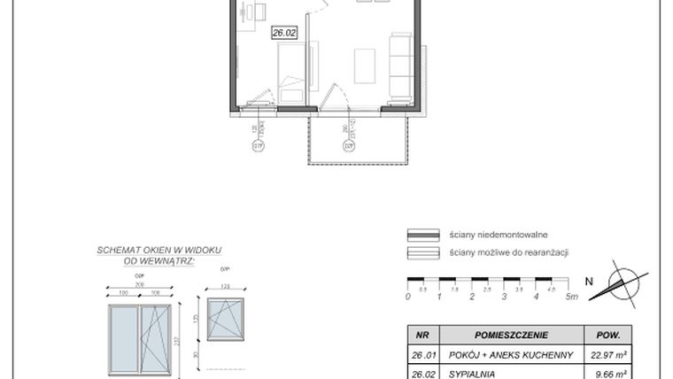Rzut - Mieszkanie na sprzedaż 2 pokoje o powierzchni 36,27 m² - numer 4.B.26 w Nowe Południe bud. 4