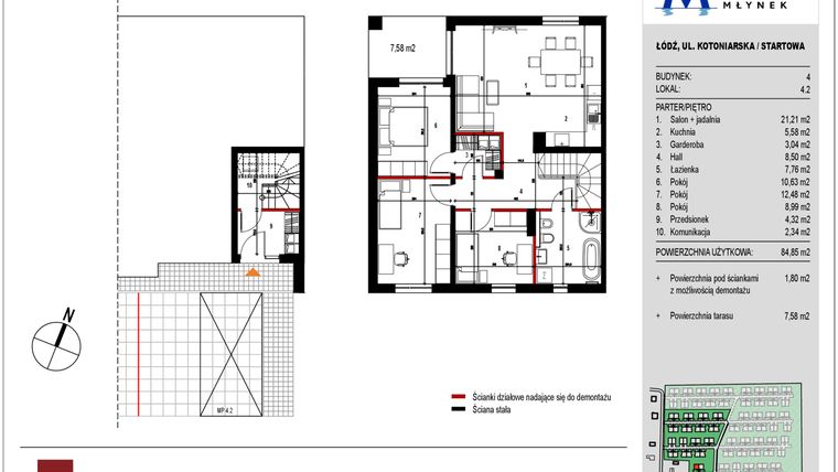 Rzut - Mieszkanie na sprzedaż 4 pokoje o powierzchni 85,4 m² - numer 4.2 w Przystań Młynek