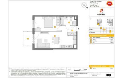 Rzut - Mieszkanie na sprzedaż 2 pokoje o powierzchni 41,08 m² - numer A.108 w Osiedle Rapsodia
