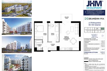 Rzut - Mieszkanie na sprzedaż 3 pokoje o powierzchni 61,67 m² - numer A.3.39 w Skandinavia