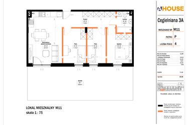 Rzut - Mieszkanie na sprzedaż 4 pokoje o powierzchni 71,5 m² - numer 11 w Osiedle StaLove etap II