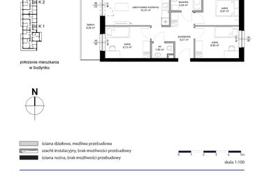 Rzut - Mieszkanie na sprzedaż 4 pokoje o powierzchni 55,52 m² - numer M44 w Kwarcowe Wzgórze
