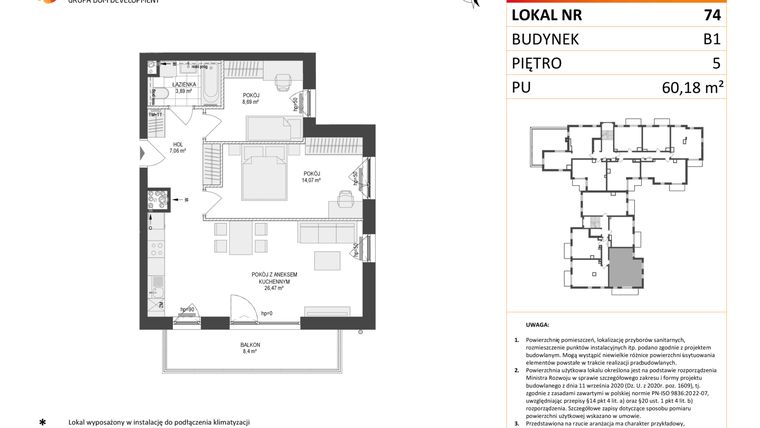 Rzut - Mieszkanie na sprzedaż 3 pokoje o powierzchni 60,18 m² - numer 74 w Locus 2